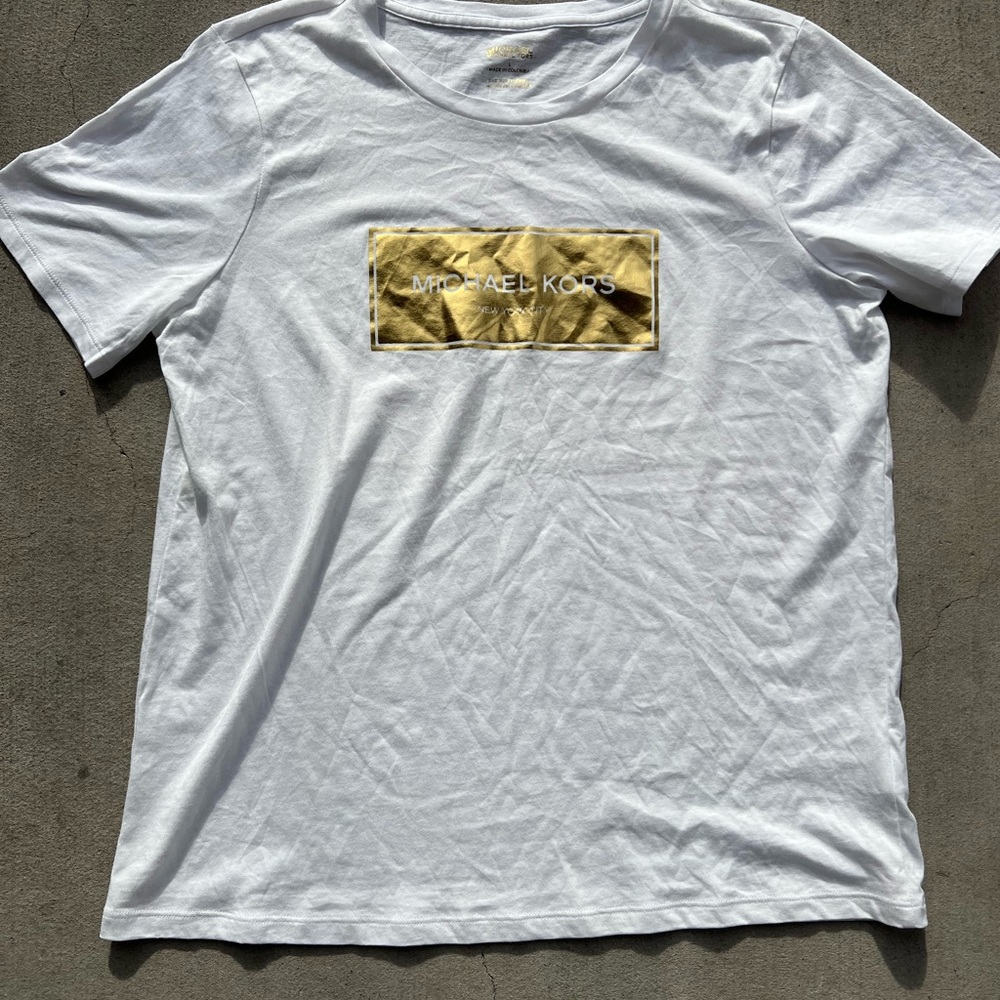 Michael Kors White Tee with Gold Logo